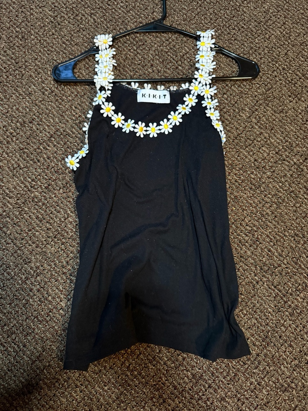 Black Tank One-Piece with Daisy Trim